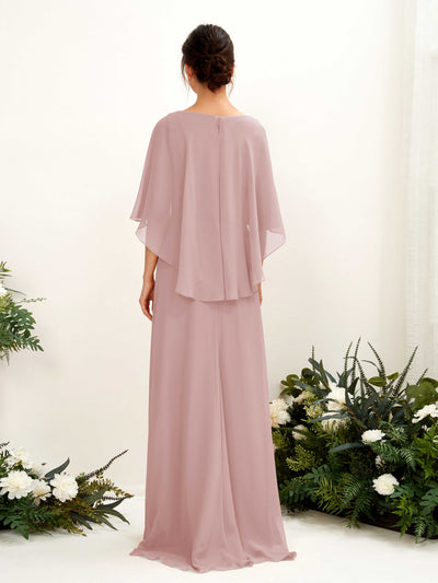 Carlyna Savin Sheath Dusty Rose Bridesmaid Dress Maxi Cap Sleeve Boat Neck Dress Back View #color_dusty-rose