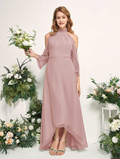 Carlyna Maxine A-Line Dusty Rose Bridesmaid Dress Maxi Sleeveless Round Neck Dress Front View #color_dusty-rose