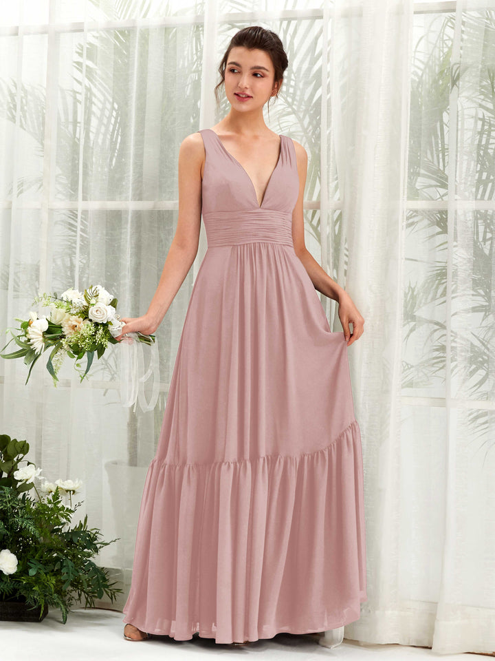 Dusty Rose Bridesmaid Dresses Bridesmaid Dress A-line Chiffon Straps Full Length Sleeveless Wedding Party Dress (80223709)