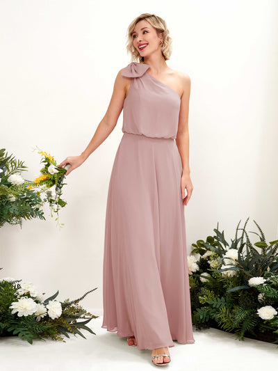 Carlyna Laurel A-Line Dusty Rose Bridesmaid Dress Maxi Sleeveless One Shoulder Dress Front View #color_dusty-rose