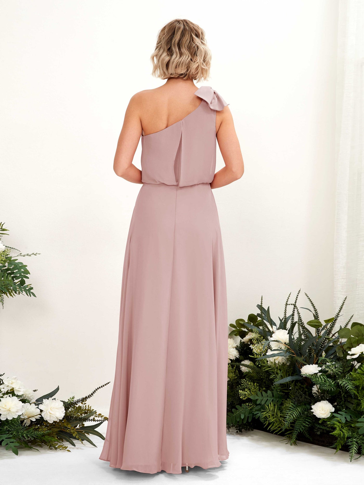 Dusty Rose Bridesmaid Dresses Bridesmaid Dress A-line Chiffon One Shoulder Full Length Sleeveless Wedding Party Dress (81225509)#color_dusty-rose