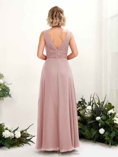 Carlyna Brianna A-Line Dusty Rose Bridesmaid Dress Maxi Sleeveless Boat Neck Dress Back View #color_dusty-rose