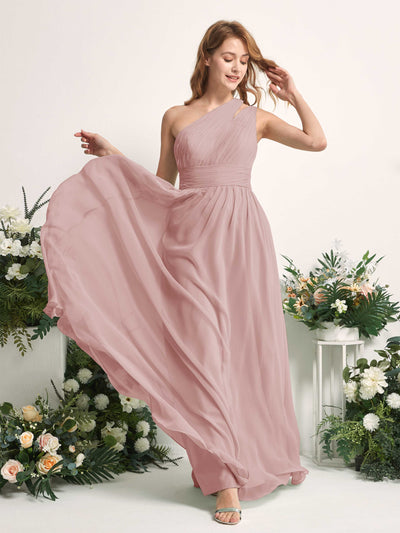 Carlyna Evelyn A-Line Dusty Rose Bridesmaid Dress Maxi Sleeveless One Shoulder Dress Side View 2 #color_dusty-rose