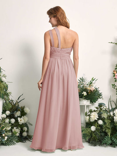 Carlyna Evelyn A-Line Dusty Rose Bridesmaid Dress Maxi Sleeveless One Shoulder Dress Back View #color_dusty-rose