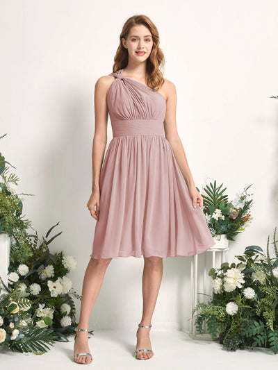 Carlyna Echo A-Line Dusty Rose Bridesmaid Dress Knee-Length Sleeveless One Shoulder Dress Front View #color_dusty-rose
