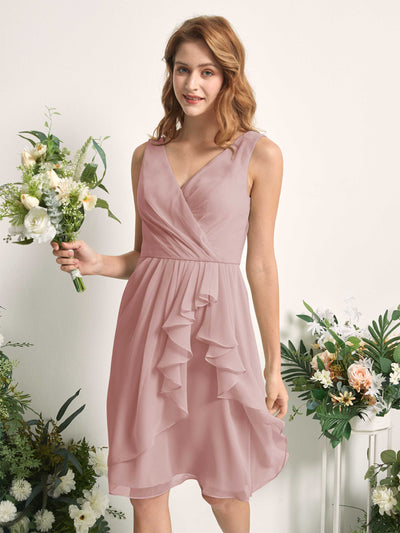 Carlyna Alisha A-Line Dusty Rose Bridesmaid Dress Knee-Length Sleeveless V-Neck Dress Side View 2 #color_dusty-rose