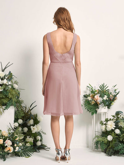 Carlyna Alisha A-Line Dusty Rose Bridesmaid Dress Knee-Length Sleeveless V-Neck Dress Back View #color_dusty-rose