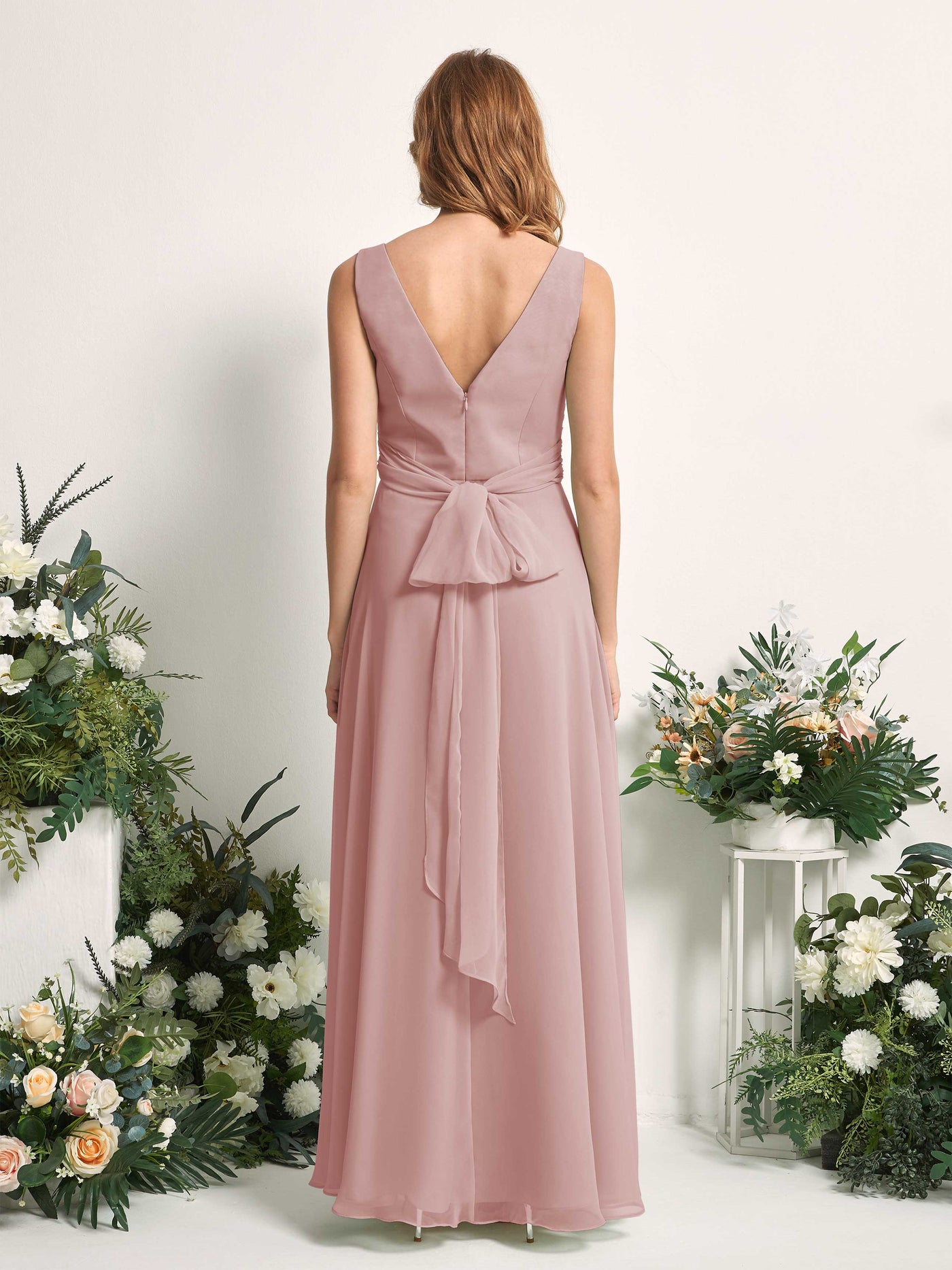 Bridesmaid Dress A-line Chiffon Straps Full Length Sleeveless Wedding Party Dress - Dusty Rose (81227309)#color_dusty-rose