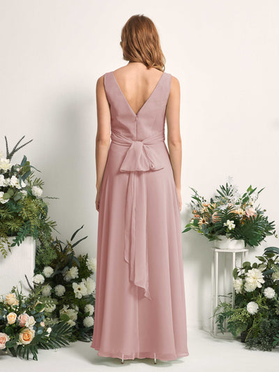 Carlyna June A-Line Dusty Rose Bridesmaid Dress Maxi Sleeveless V-Neck Dress Back View #color_dusty-rose