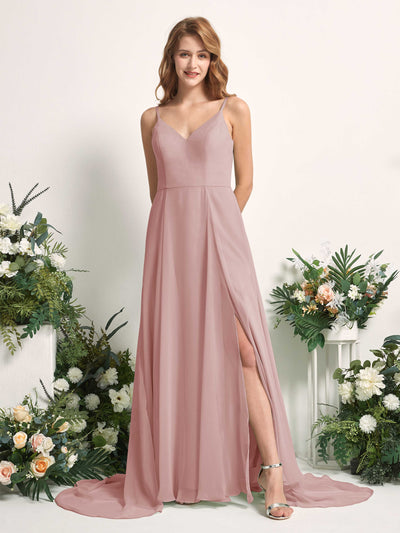 Carlyna Marcia A-Line Dusty Rose Bridesmaid Dress Maxi Sleeveless V-Neck Dress Front View #color_dusty-rose