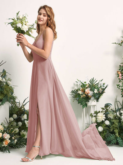 Carlyna Marcia A-Line Dusty Rose Bridesmaid Dress Maxi Sleeveless V-Neck Dress Side View 2 #color_dusty-rose