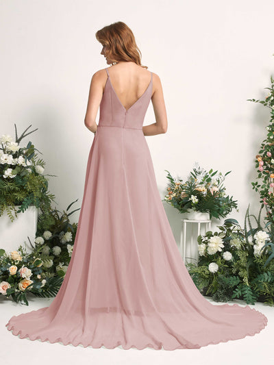 Carlyna Marcia A-Line Dusty Rose Bridesmaid Dress Maxi Sleeveless V-Neck Dress Back View #color_dusty-rose