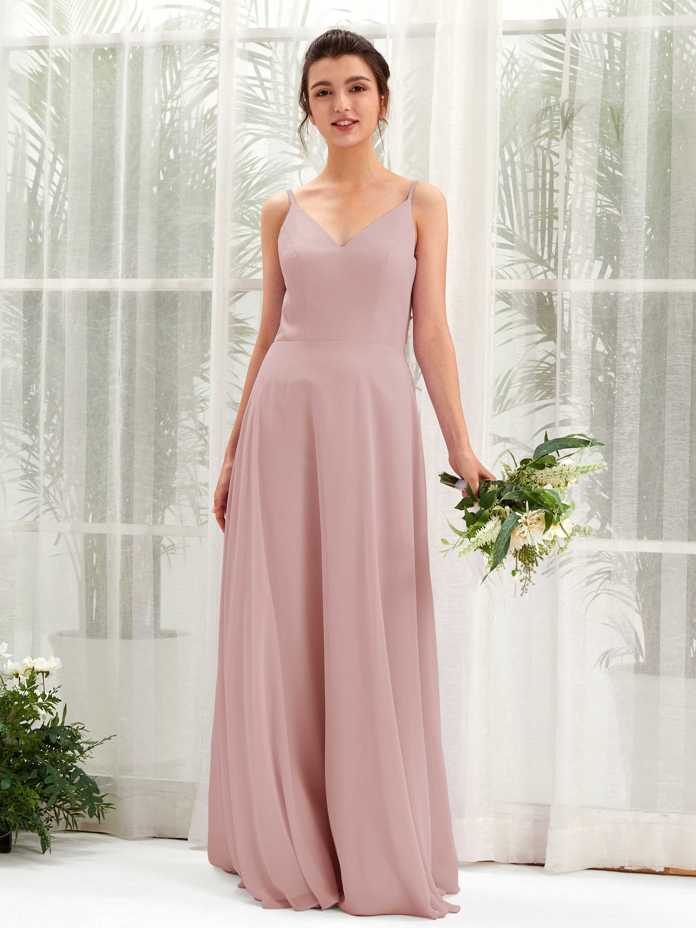 Dusty Rose Bridesmaid Dresses Bridesmaid Dress A-line Chiffon Spaghetti-straps Full Length Sleeveless Wedding Party Dress (81220609)#color_dusty-rose