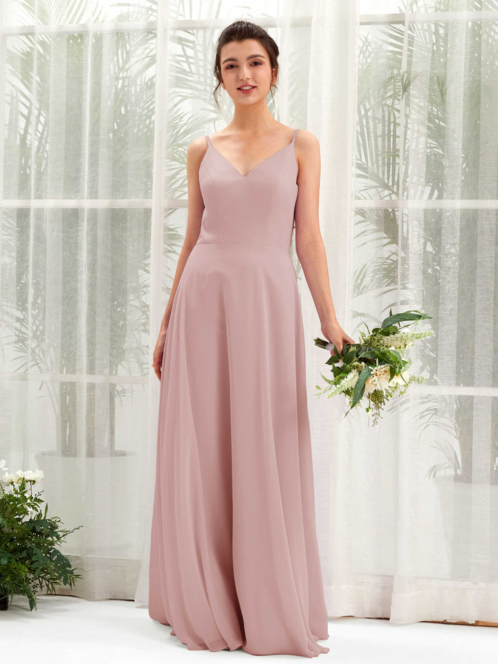 Dusty Rose Bridesmaid Dresses Bridesmaid Dress A-line Chiffon Spaghetti-straps Full Length Sleeveless Wedding Party Dress (81220609)