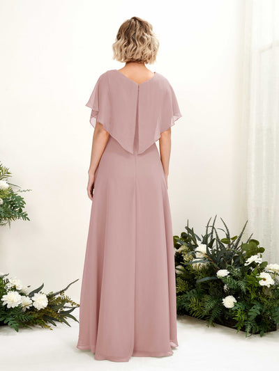 Carlyna Soleil A-Line Dusty Rose Bridesmaid Dress Maxi Short Sleeve V-Neck Dress Back View #color_dusty-rose