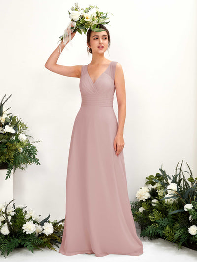 Carlyna Karen A-Line Dusty Rose Bridesmaid Dress Maxi Sleeveless V-Neck Dress Front View #color_dusty-rose