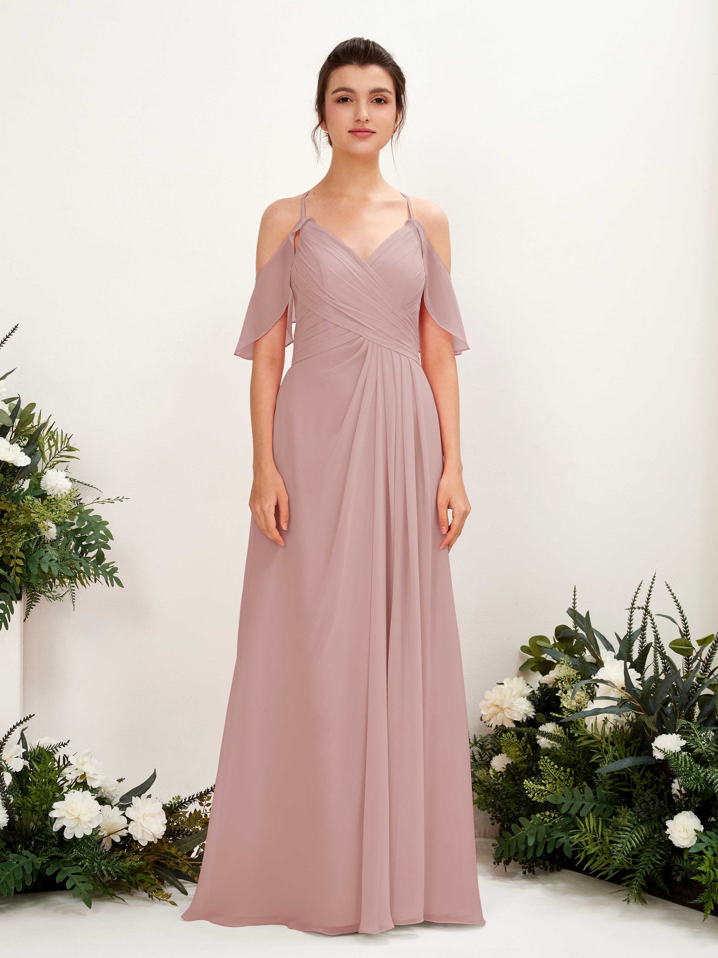 Ball Gown Off Shoulder Spaghetti-straps Chiffon Bridesmaid Dress - Dusty Rose (81221709)#color_dusty-rose