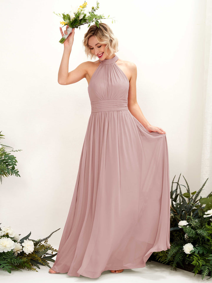Dusty Rose Bridesmaid Dresses Bridesmaid Dress A-line Chiffon Halter Full Length Sleeveless Wedding Party Dress (81225309)