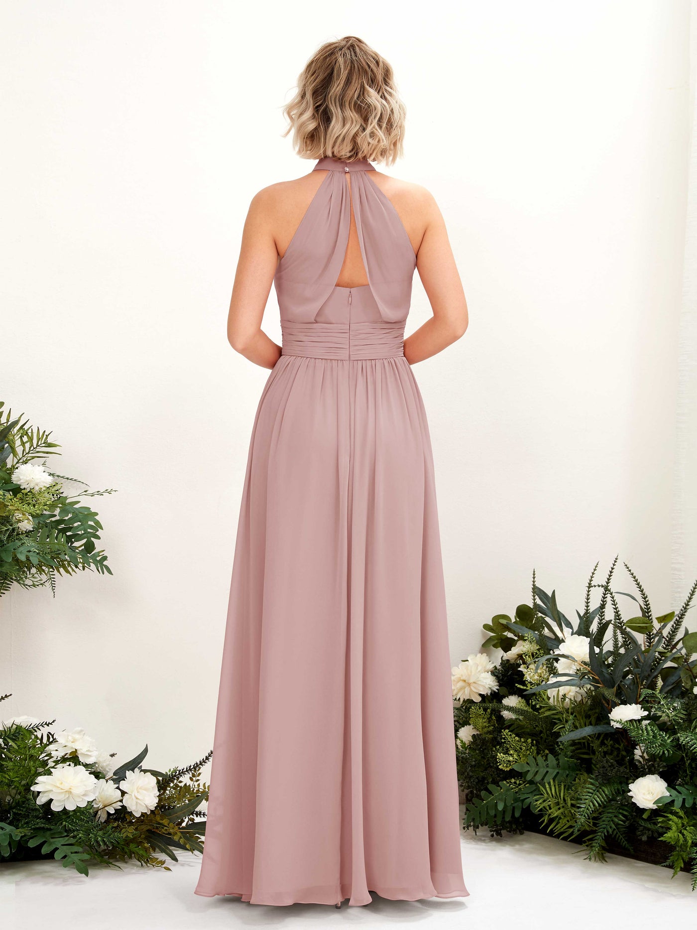 Dusty Rose Bridesmaid Dresses Bridesmaid Dress A-line Chiffon Halter Full Length Sleeveless Wedding Party Dress (81225309)#color_dusty-rose