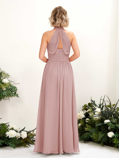 Carlyna Hilda A-Line Dusty Rose Bridesmaid Dress Maxi Sleeveless Round Neck Dress Back View #color_dusty-rose