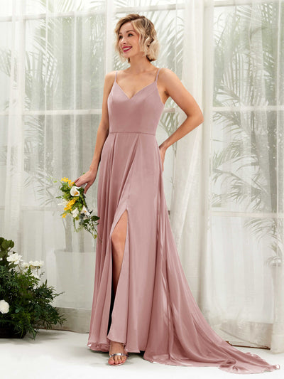 Carlyna Mana A-Line Dusty Rose Bridesmaid Dress Maxi Sleeveless V-Neck Dress Front View #color_dusty-rose