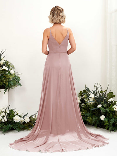 Carlyna Mana A-Line Dusty Rose Bridesmaid Dress Maxi Sleeveless V-Neck Dress Back View #color_dusty-rose