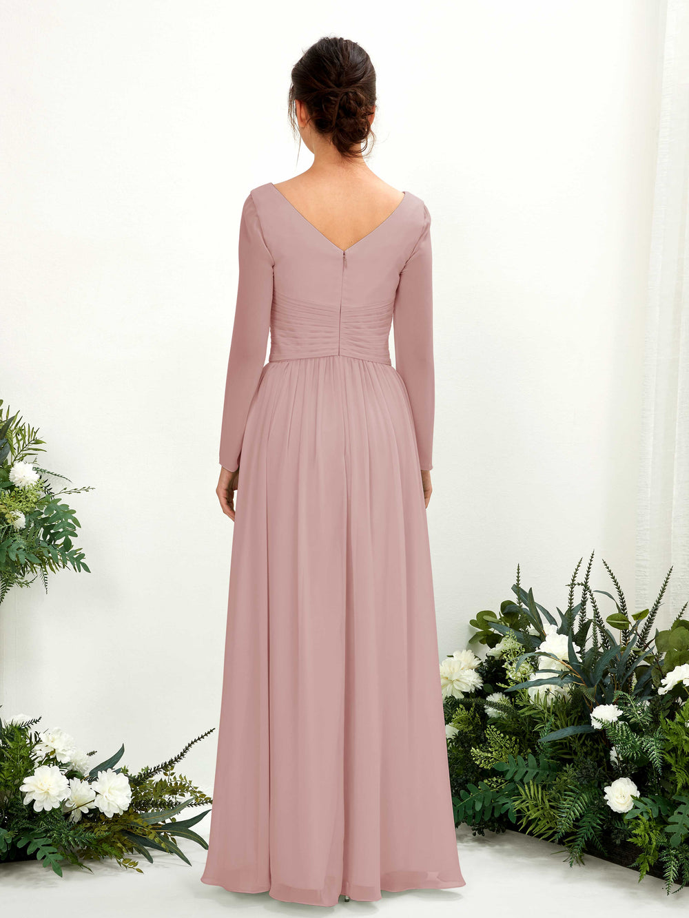 dusky pink bridesmaid dresses with sleeves Long Light-Pink Bridesmaid Dresses with Flounced Sleeves  loveangeldress