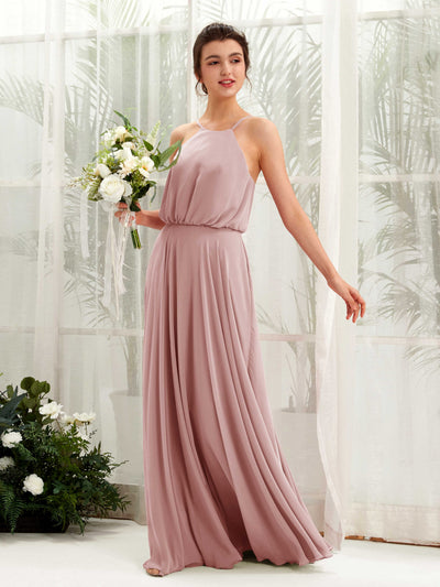 Carlyna Alva A-Line Dusty Rose Bridesmaid Dress Maxi Sleeveless Halter Dress Front View #color_dusty-rose