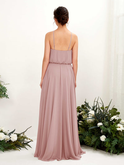 Carlyna Alva A-Line Dusty Rose Bridesmaid Dress Maxi Sleeveless Halter Dress Back View #color_dusty-rose