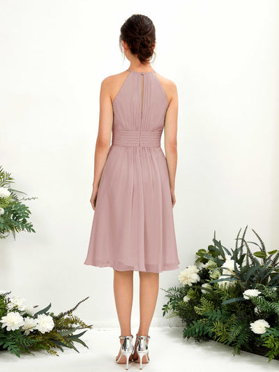 Carlyna Cathie A-Line Dusty Rose Bridesmaid Dress Knee-Length Sleeveless Round Neck Dress Back View #color_dusty-rose