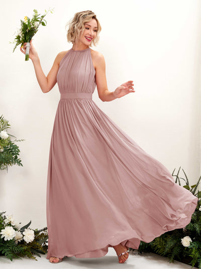 Dusty Rose Bridesmaid Dresses Bridesmaid Dress A-line Chiffon Halter Full Length Sleeveless Wedding Party Dress (81223109)#color_dusty-rose