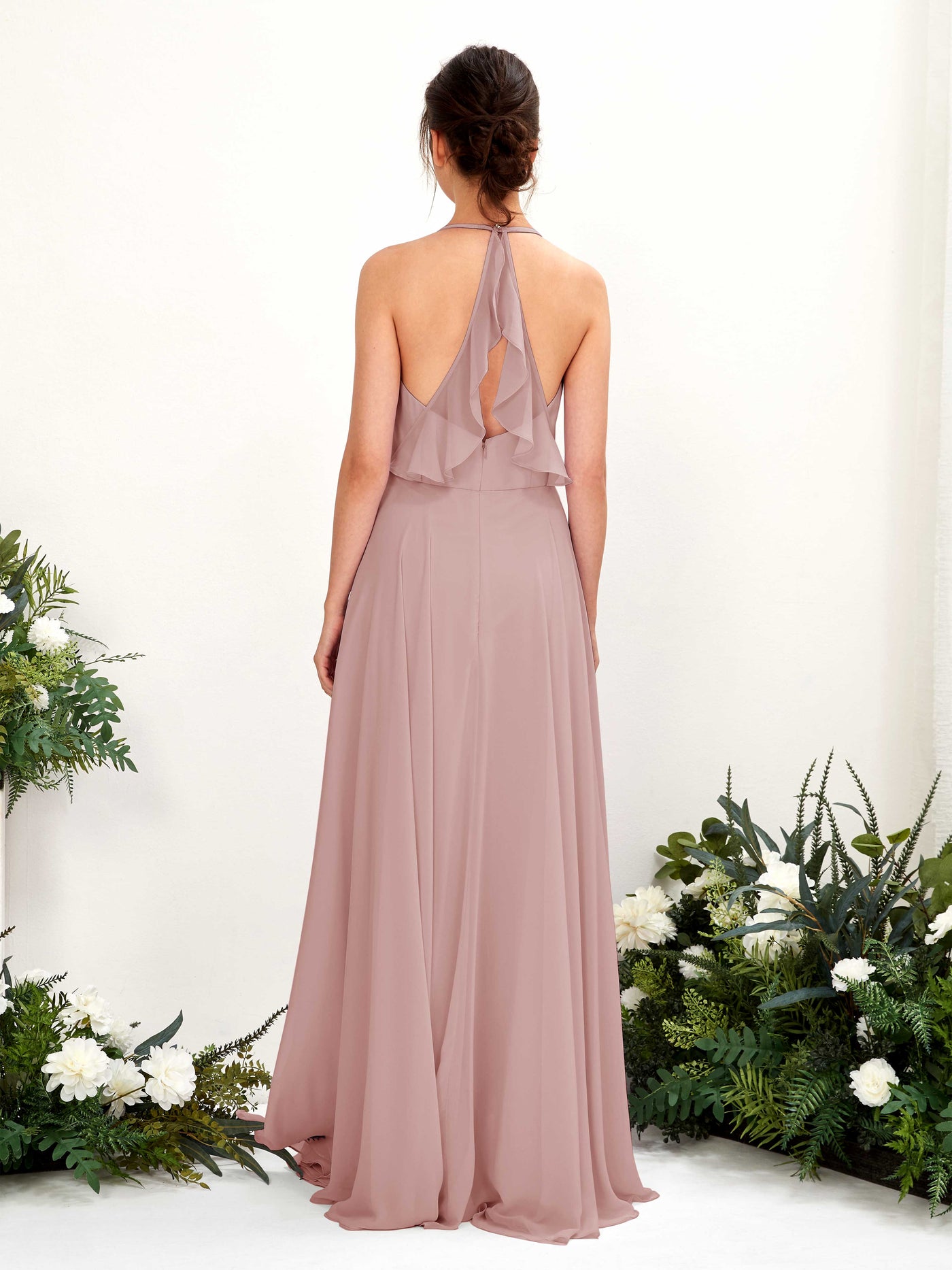 Halter V-neck Sleeveless Chiffon Bridesmaid Dress - Dusty Rose (81221009)#color_dusty-rose