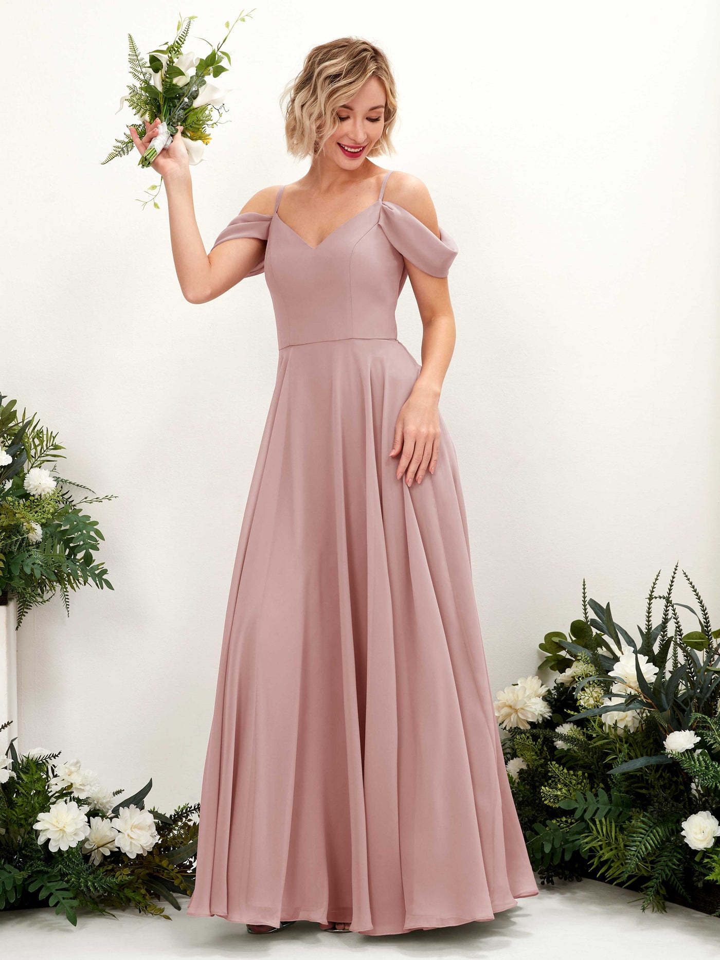Dusty Rose Bridesmaid Dresses Bridesmaid Dress A-line Chiffon Off Shoulder Full Length Sleeveless Wedding Party Dress (81224909)#color_dusty-rose