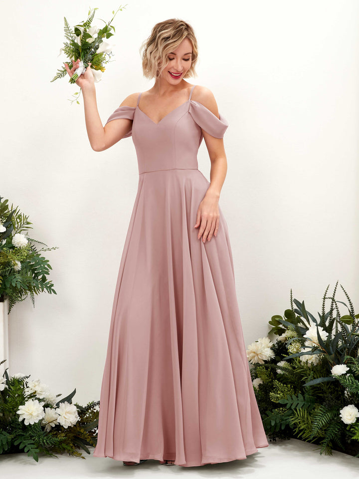 Dusty Rose Bridesmaid Dresses Bridesmaid Dress A-line Chiffon Off Shoulder Full Length Sleeveless Wedding Party Dress (81224909)