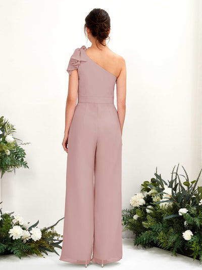 Carlyna Jasmine Jumpsuit Dusty Rose Bridesmaid Dress Maxi Sleeveless One Shoulder Dress Back View #color_dusty-rose