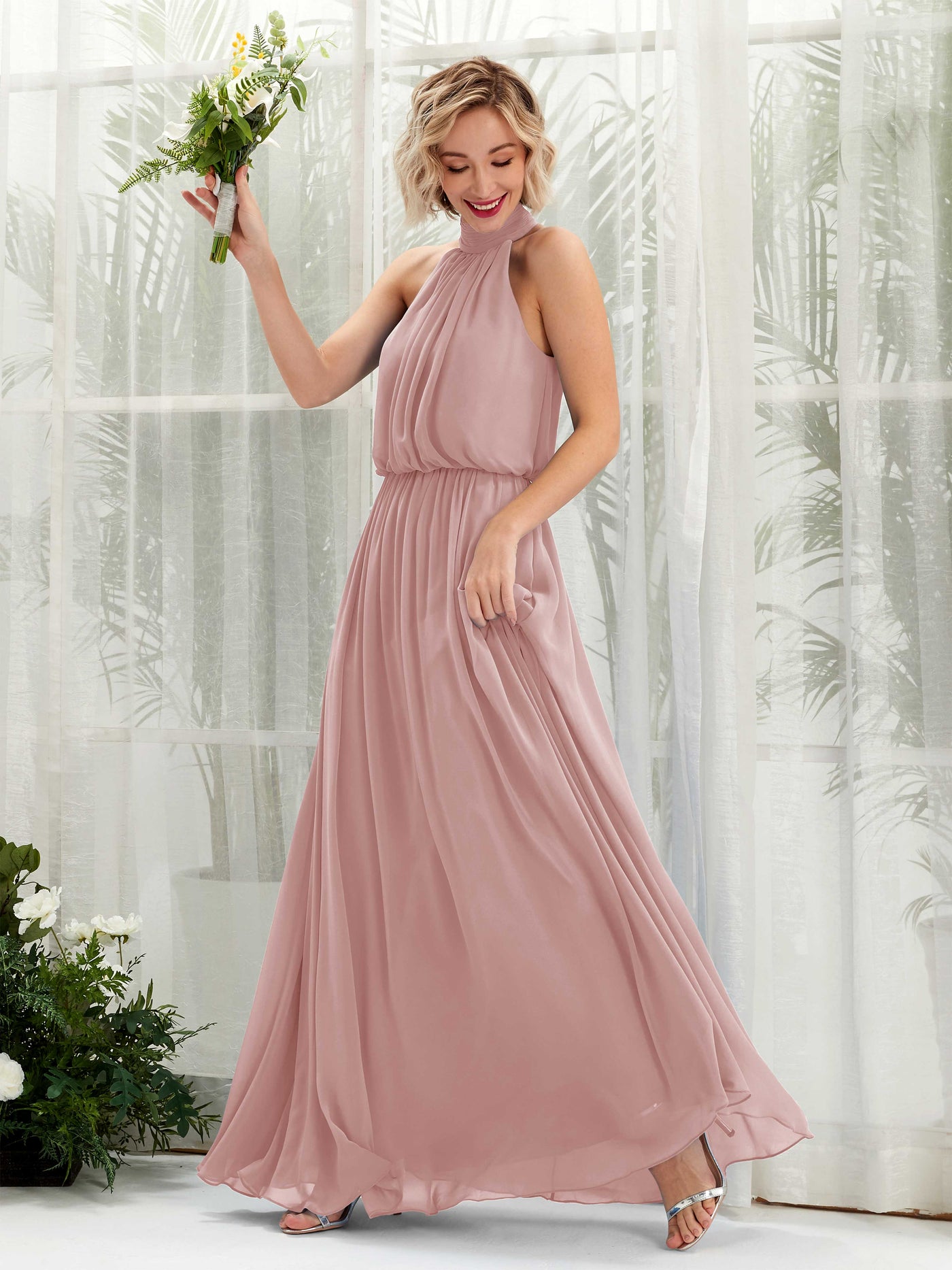 Dusty Rose Chiffon Bridesmaid Dress A-Line Maxi