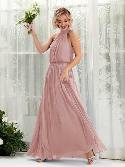Carlyna Bess A-Line Dusty Rose Bridesmaid Dress Maxi Sleeveless Halter Dress Front View #color_dusty-rose