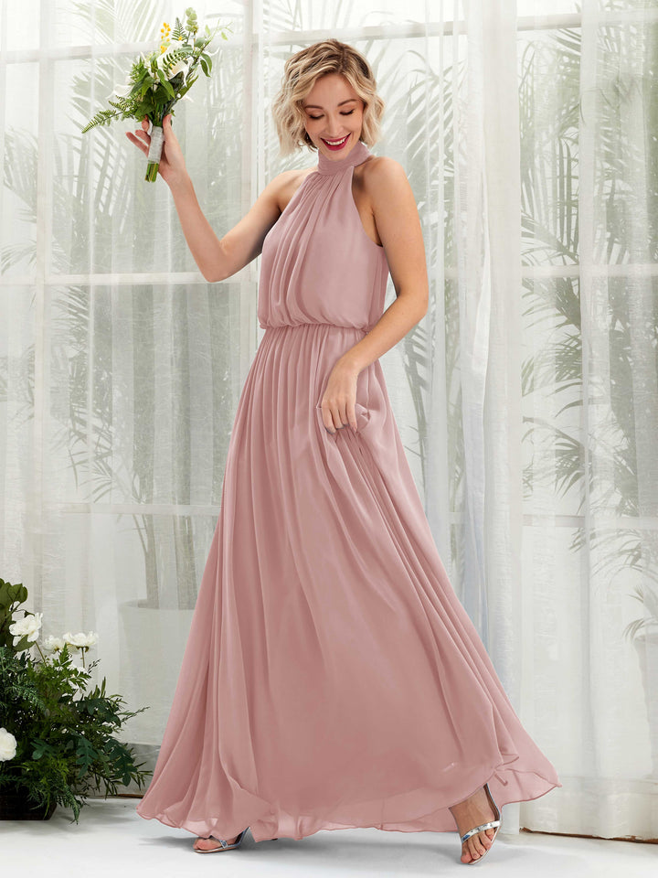 Dusty Rose Bridesmaid Dresses Bridesmaid Dress A-line Chiffon Halter Full Length Sleeveless Wedding Party Dress (81222909)