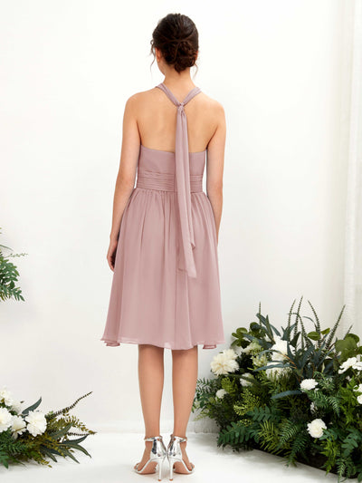 Carlyna Yvonne A-Line Dusty Rose Bridesmaid Dress Knee-Length Sleeveless Round Neck Dress Back View #color_dusty-rose