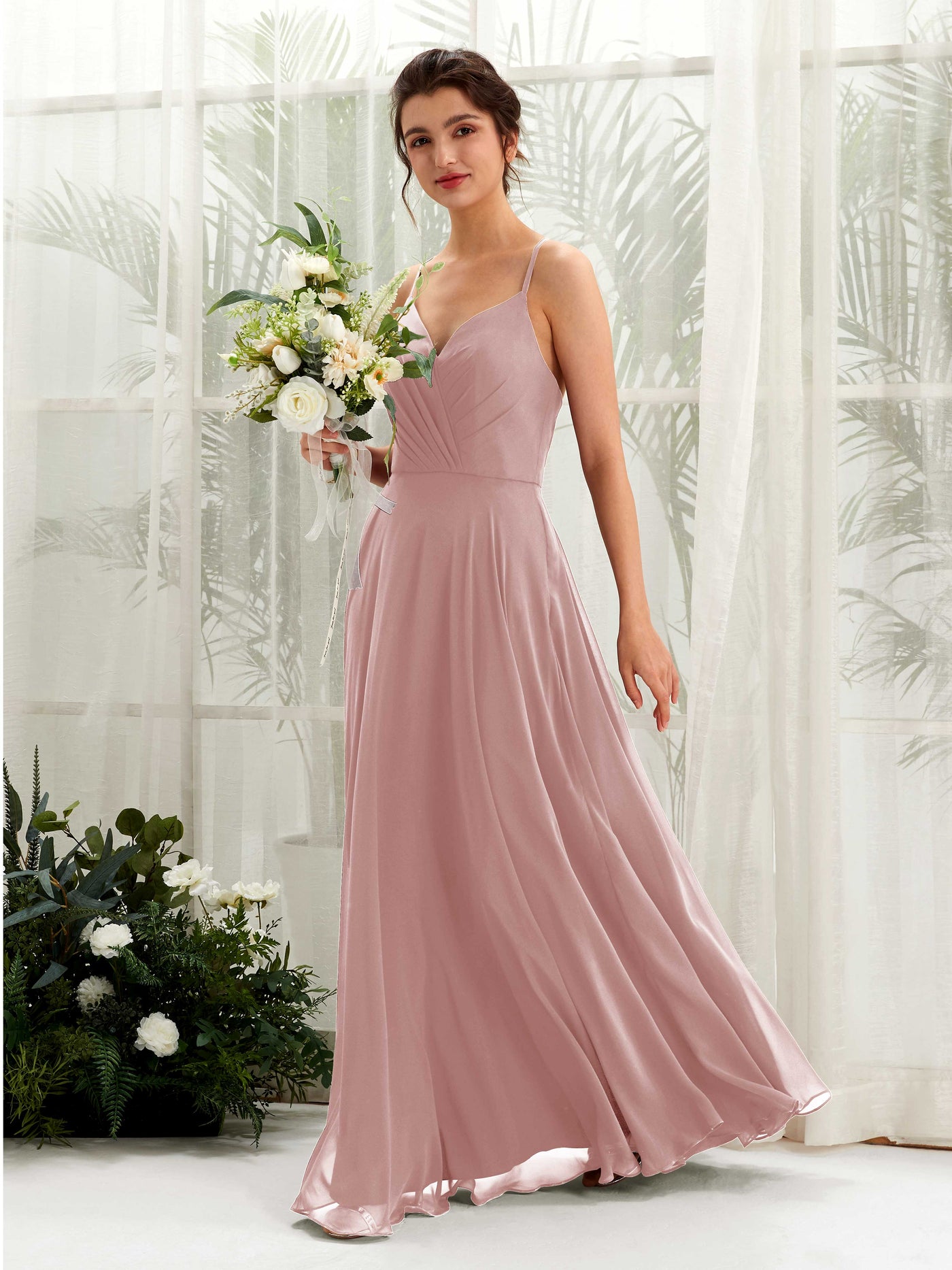 Dusty Rose Bridesmaid Dresses Bridesmaid Dress Chiffon Spaghetti-straps Full Length Sleeveless Wedding Party Dress (81224209)#color_dusty-rose