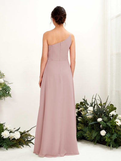 Carlyna Crystal A-Line Dusty Rose Bridesmaid Dress Maxi Sleeveless One Shoulder Dress Back View #color_dusty-rose