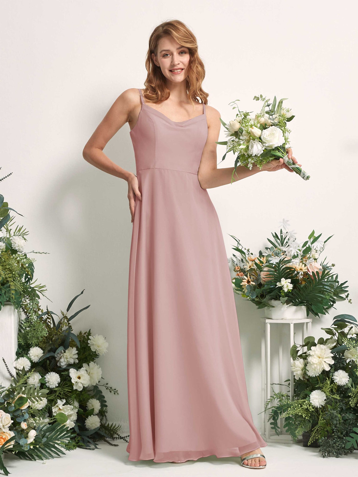 Bridesmaid Dress A-line Chiffon Spaghetti-straps Full Length Sleeveless Wedding Party Dress - Dusty Rose (81227209)#color_dusty-rose