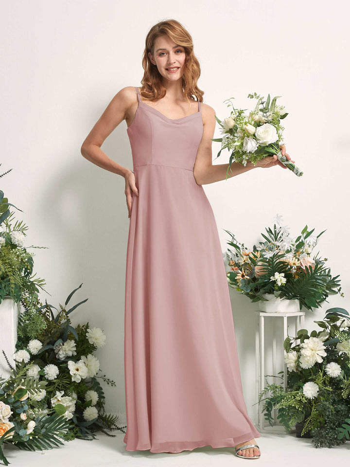 Bridesmaid Dress A-line Chiffon Spaghetti-straps Full Length Sleeveless Wedding Party Dress - Dusty Rose (81227209)
