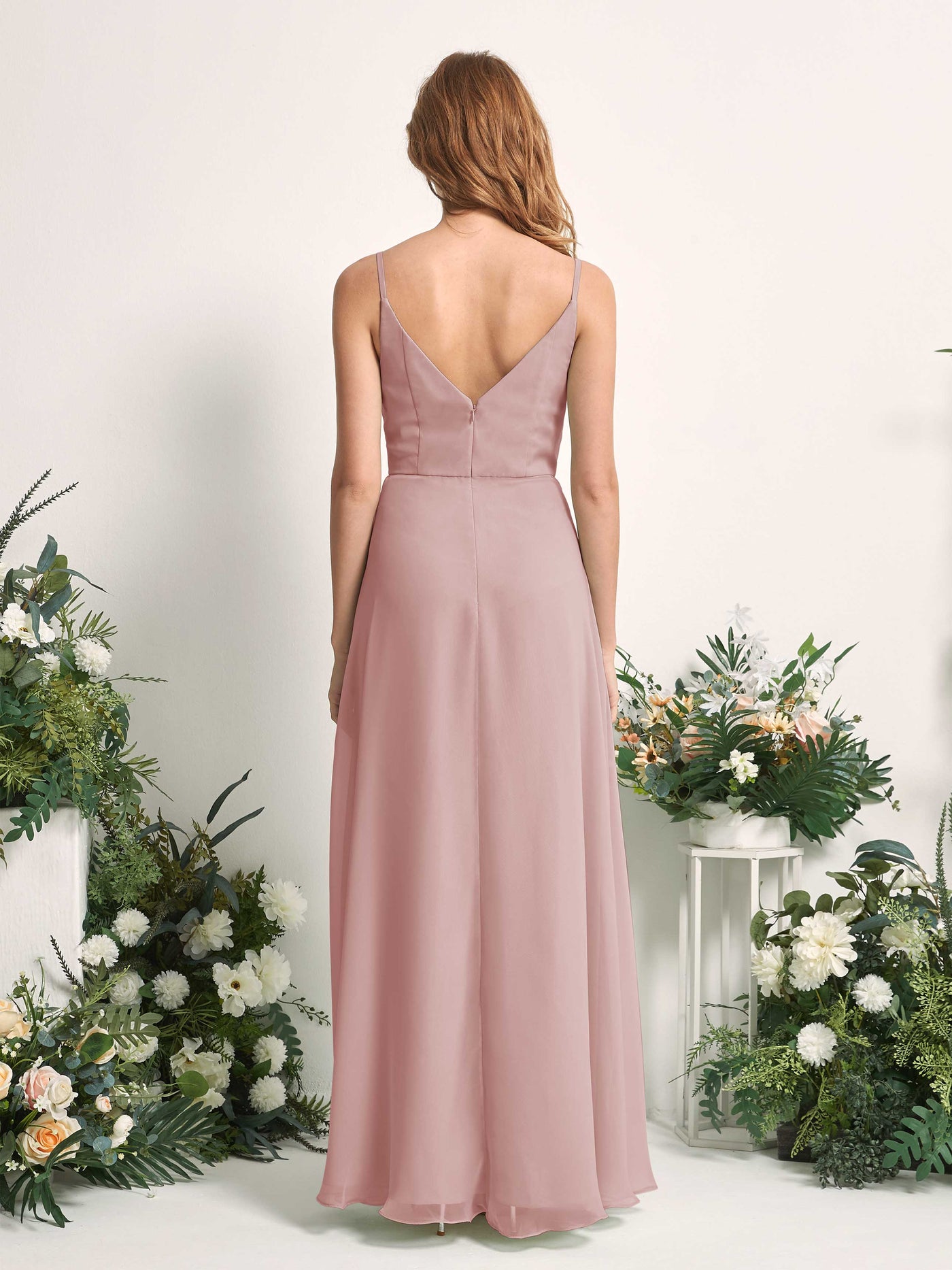 Bridesmaid Dress A-line Chiffon Spaghetti-straps Full Length Sleeveless Wedding Party Dress - Dusty Rose (81227209)#color_dusty-rose