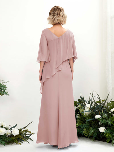 Carlyna Violaine A-Line Dusty Rose Bridesmaid Dress Maxi Three Quarter Sleeve V-Neck Dress Back View #color_dusty-rose