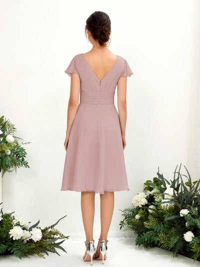 Carlyna Betty A-Line Dusty Rose Bridesmaid Dress Knee-Length Short Sleeve V-Neck Dress Back View #color_dusty-rose