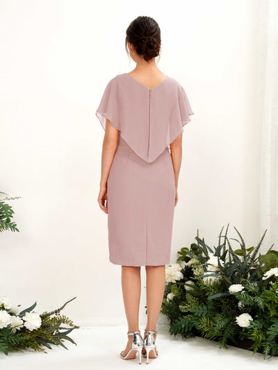 Carlyna Vanessa Sheath Dusty Rose Bridesmaid Dress Knee-Length Cap Sleeve V-Neck Dress Back View #color_dusty-rose