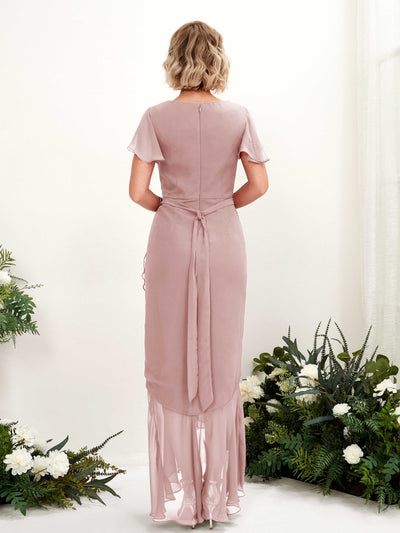 Carlyna Eartha Mermaid Dusty Rose Bridesmaid Dress Maxi Cap Sleeve V-Neck Dress Back View #color_dusty-rose