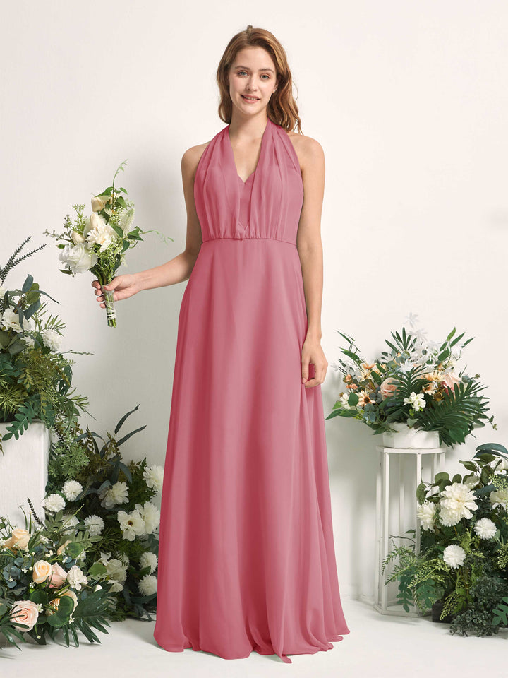 Desert Rose Bridesmaid Dresses Bridesmaid Dress A-line Chiffon Halter Full Length Short Sleeves Wedding Party Dress (81226311)