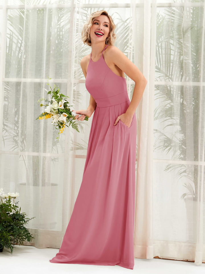 Desert Rose Bridesmaid Dresses Bridesmaid Dress A-line Chiffon Halter Full Length Sleeveless Wedding Party Dress (81225211)